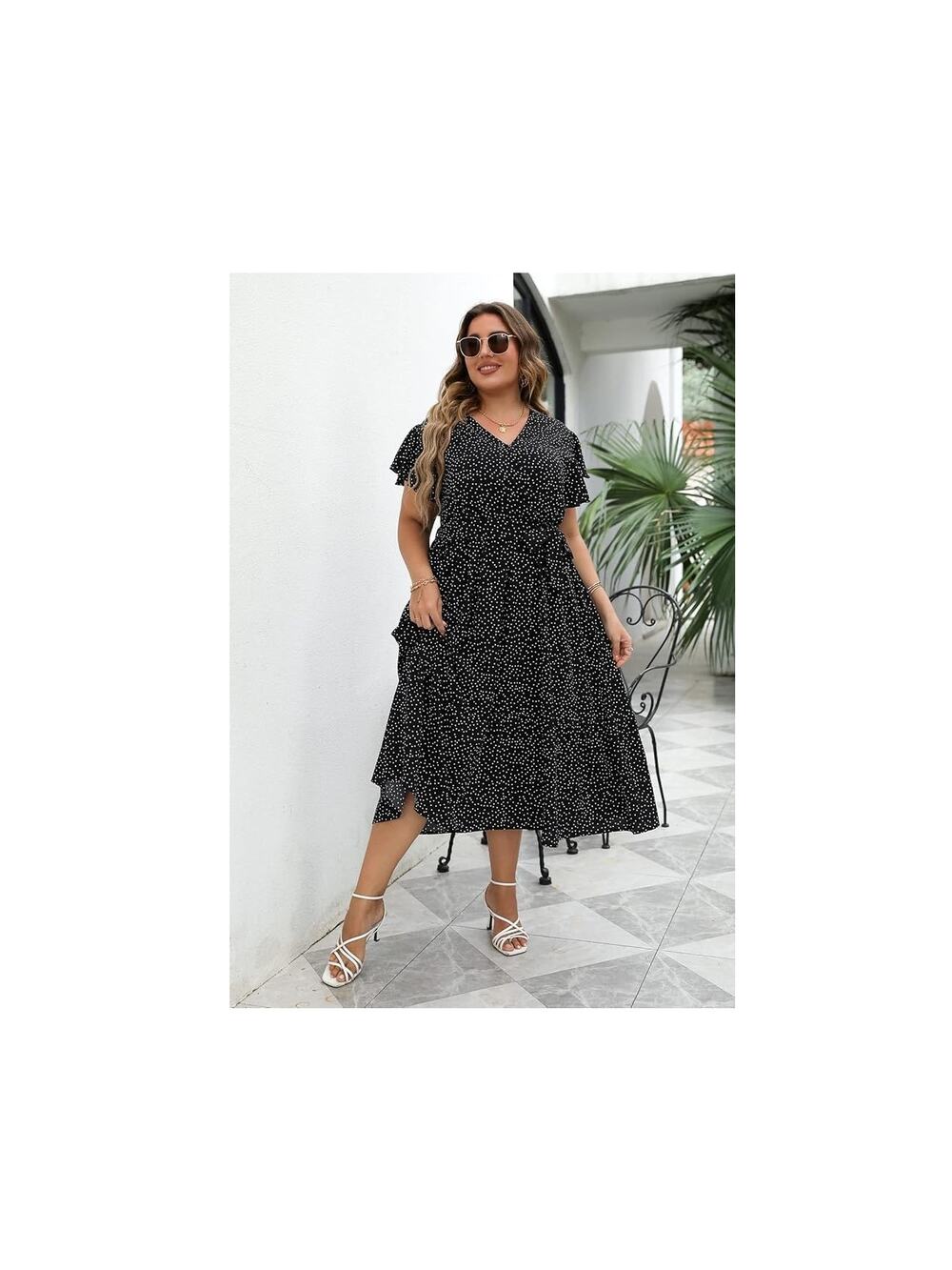 Ruffle Short Sleeve Wrap V Neck Summer Boho Casual Plus Size 24